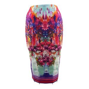 LAMPO Pink Purple Watercolor Pencil Skirt Adjustable Full Zipper Knee Length XS